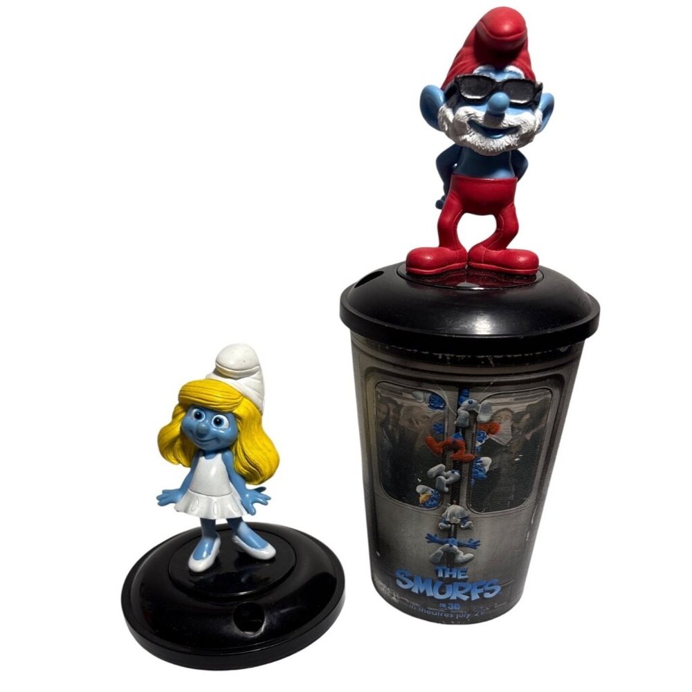 The Smurfs Papa Smurf & Smurfette Lid Toppers Beverage Cups Movie Memorabilia
